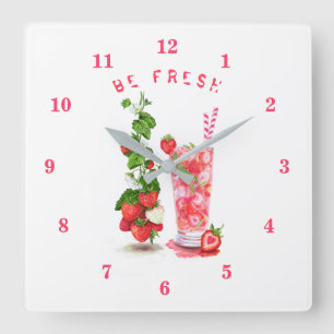 Fresh Strawberry Drink Clock - Custom Text