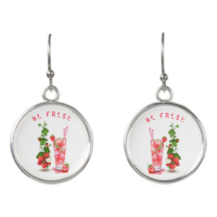 Fresh Strawberry Drink Earrings - Custom Text