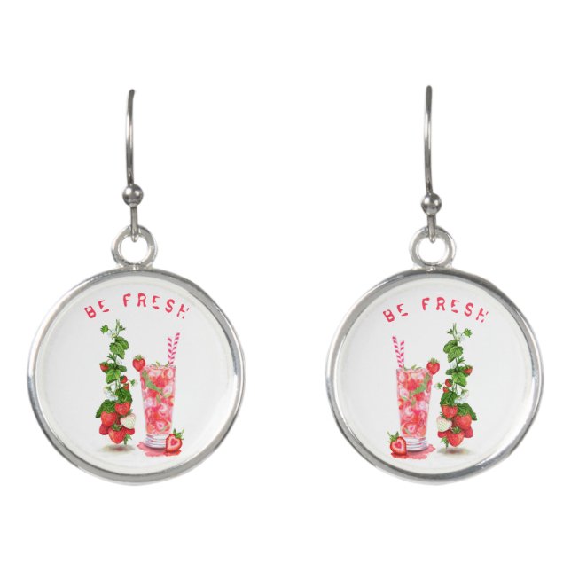 Fresh Strawberry Drink Earrings - Custom Text (Front)