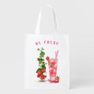 Fresh Strawberry Drink Grocery Bag - Custom Text