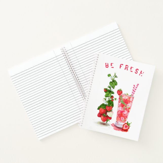 Fresh Strawberry Drink Notebook - Custom Text (Inside)