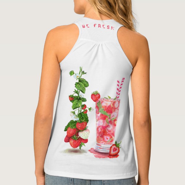 Fresh Strawberry Drink Tank Top - Custom Text (Back)