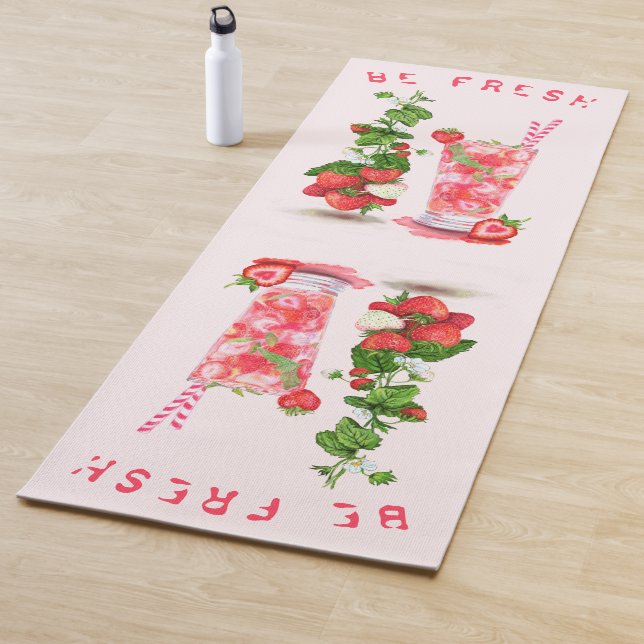 Fresh Strawberry Drink Yoga Mat - Custom Text (In Situ)