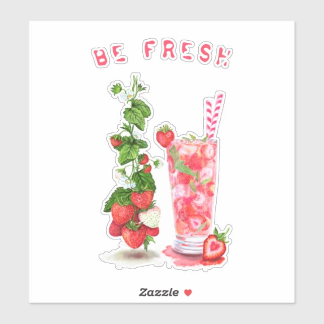 Fresh Strawberry Juice Cool Drink - Summer Fruits  Sticker (Sheet)