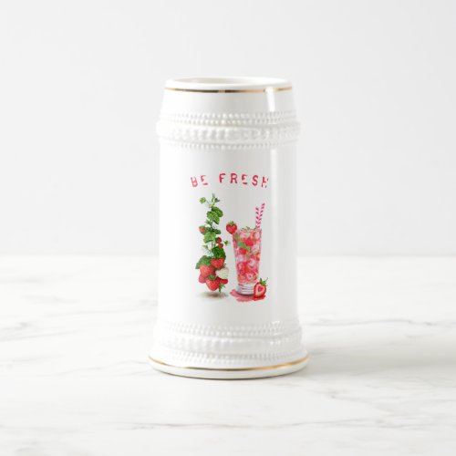 Fresh Strawberry Juice Cool Drink _ Summer Time Beer Stein