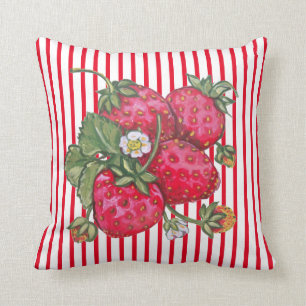 Fresh Strawberry Red White Stripe Summer Decor Throw Pillow