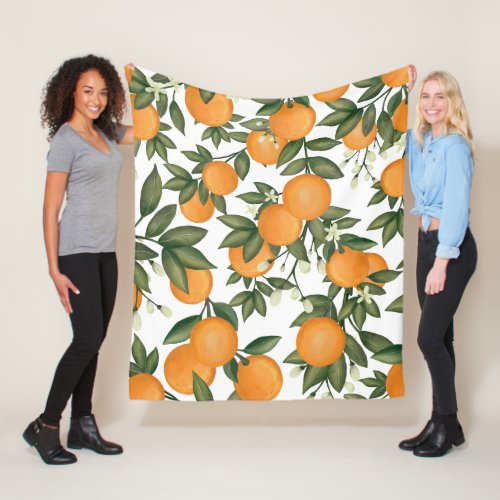 Fresh Summer Citrus Oranges Greenery Fleece Blanket