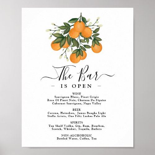 Fresh Summer Citrus Wedding Bar Signature Drinks Poster