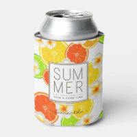Fresh Summer Fruits and Exotic Plumeria Flowers Can Cooler