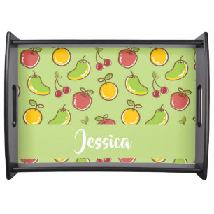 Fresh summer fruits green pattern serving tray