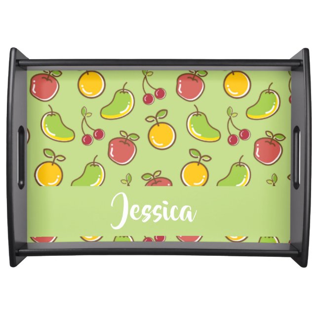 Fresh summer fruits green pattern serving tray (Front)