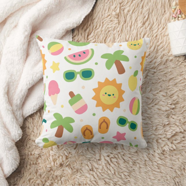 Fresh Summer Fruits Orange Green Beach Party Throw Pillow (Blanket)