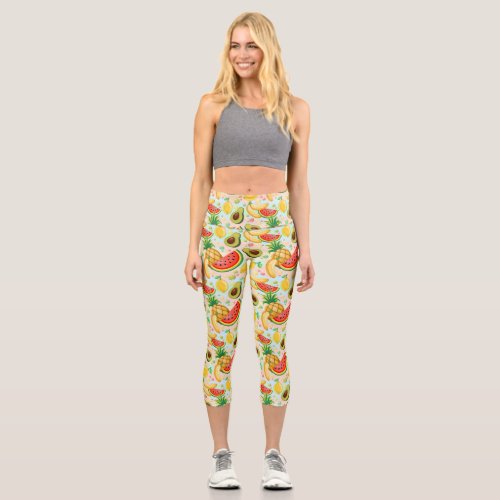 Fresh Summer Fruits Pattern Capri Leggings