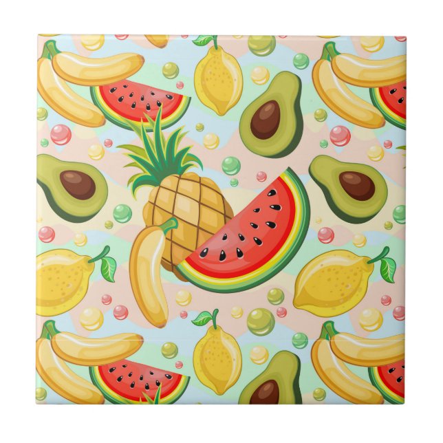Fresh Summer Fruits Pattern Ceramic Tile (Front)