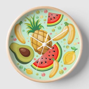 Fresh Summer Fruits Pattern Clock