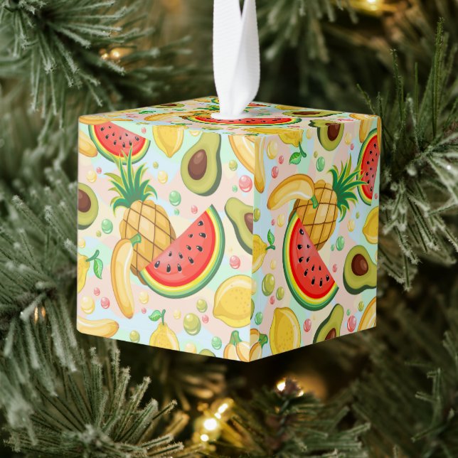 Fresh Summer Fruits Pattern Cube Ornament (Tree)