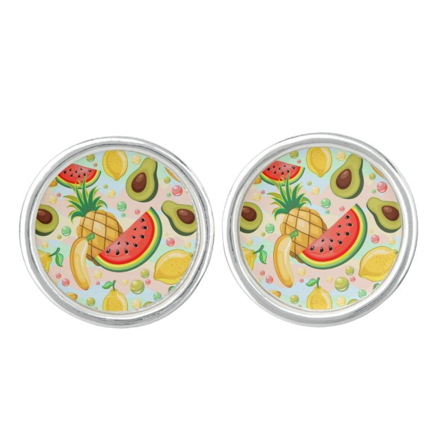 Fresh Summer Fruits Pattern Cufflinks (Front)