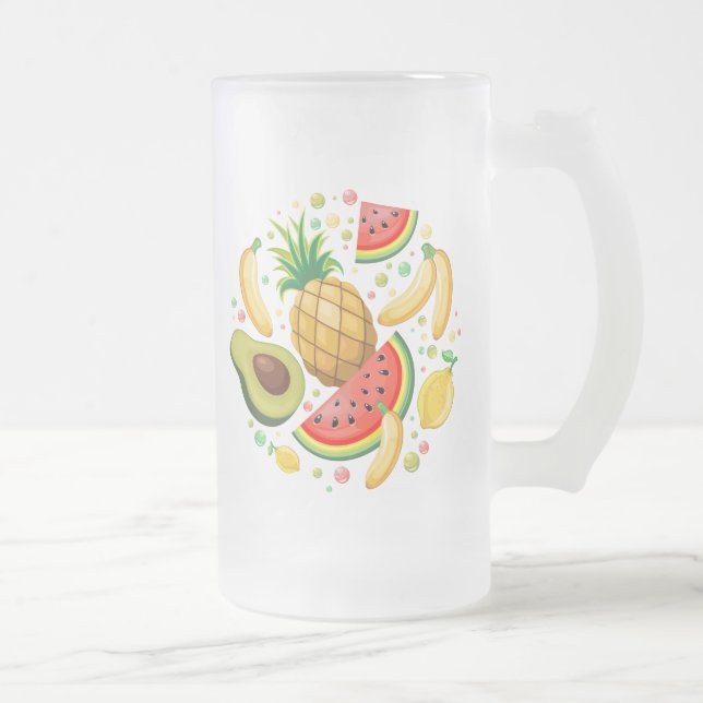 Fresh Summer Fruits Pattern Frosted Glass Beer Mug (Right)