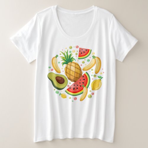 Fresh Summer Fruits Pattern Plus Size T_Shirt