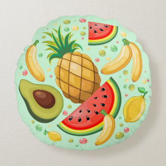 Fresh Summer Fruits Pattern Round Pillow
