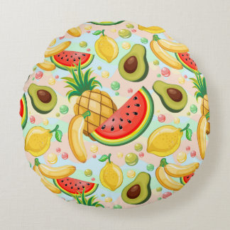 Fresh Summer Fruits Pattern Round Pillow