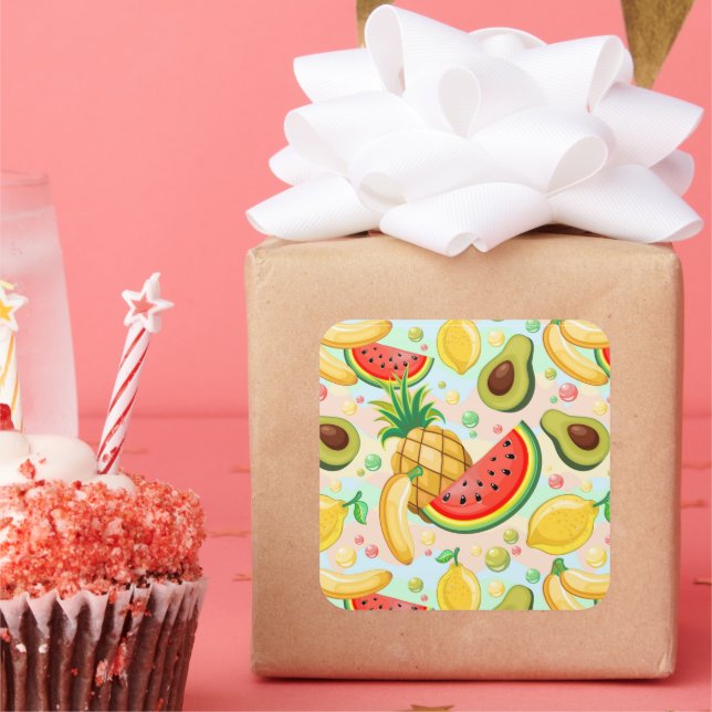 Fresh Summer Fruits Pattern Square Sticker (Party)