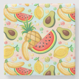 Fresh Summer Fruits Pattern Stone Coaster
