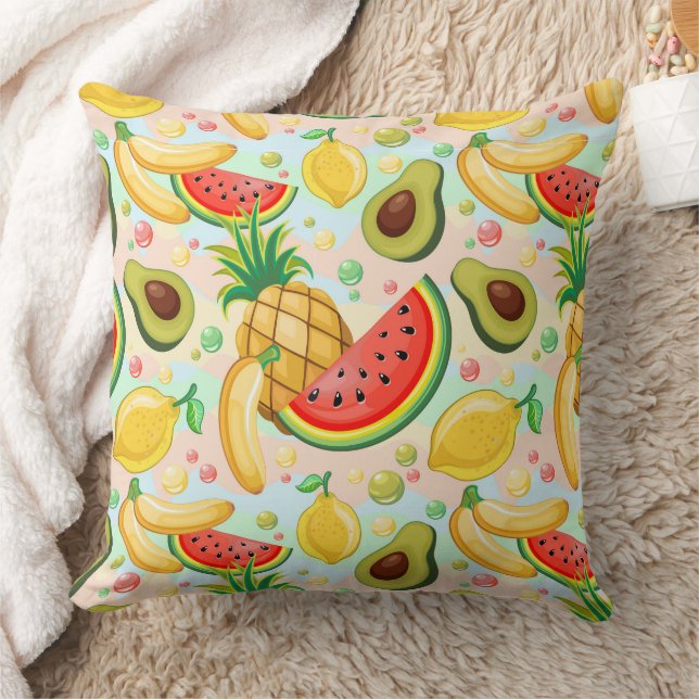 Fresh Summer Fruits Pattern Throw Pillow (Blanket)