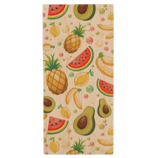Fresh Summer Fruits Pattern Wood Flash Drive