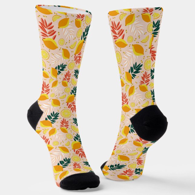  Fresh Summer Gold Lemon Fruit Socks (Angled)