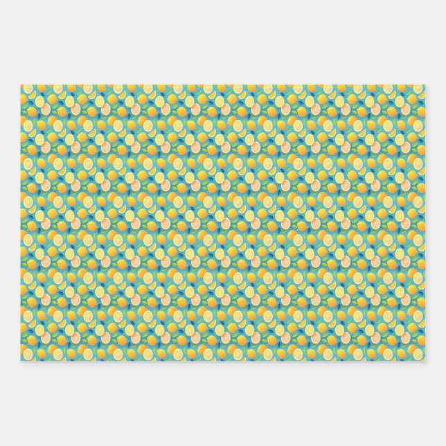 Fresh Summer Lemon Botanical Citrus  Wrapping Paper Sheets (Front 3)