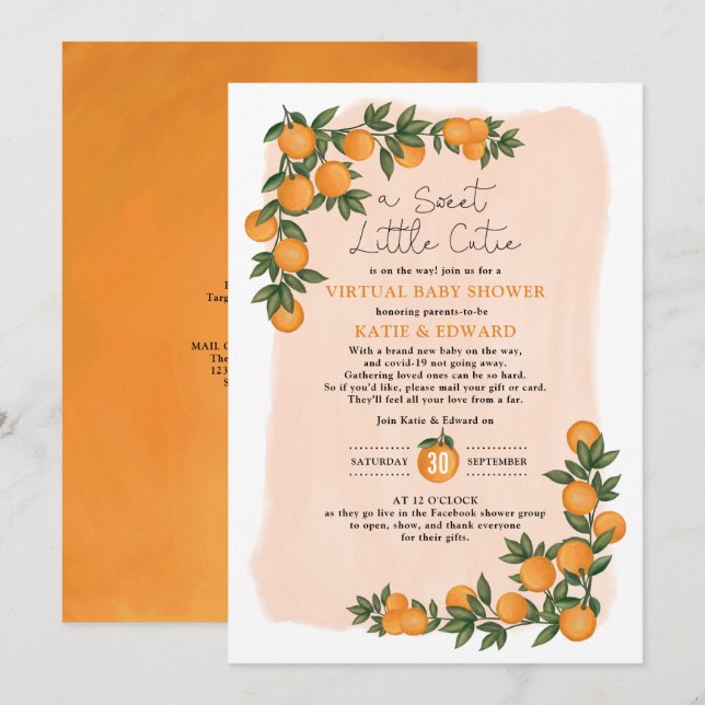 Fresh Summer Orange Citrus Virtual Baby Shower Invitation (Front/Back)