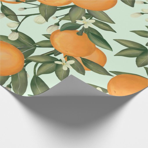 Fresh Summer Oranges Botanical Citrus Greenery Wrapping Paper 