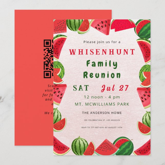 Fresh Summer Watermelons QR Code Family Reunion Invitation (Front/Back)