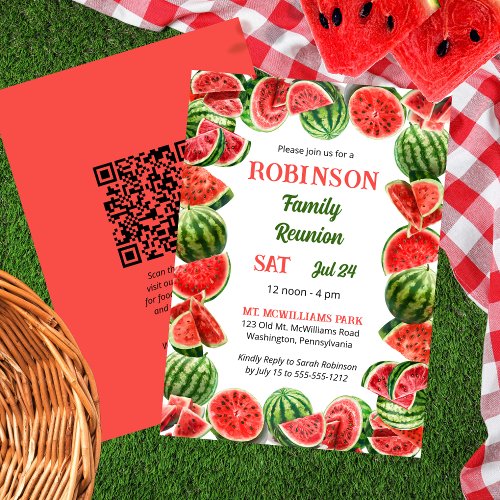 Fresh Summer Watermelons QR Code Family Reunion Invitation