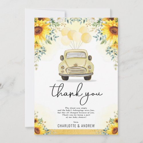 Fresh Sunflower Drive By Quarantine Baby Shower Thank You Card