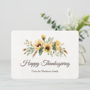 Fresh Sunflowers Happy Thanksgiving Fall Floral    Holiday Card