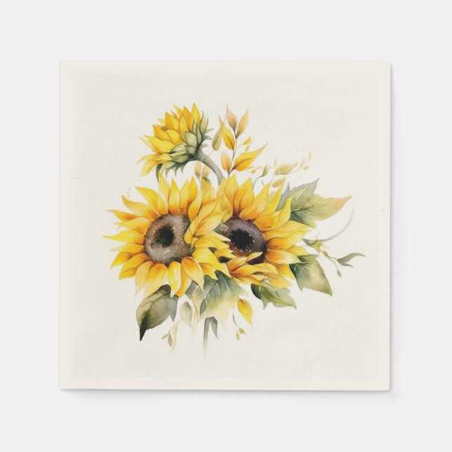 Fresh Sunflowers: Personalized Wedding Napkins (Front)