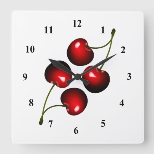 Fresh Sweet Cherries Square Wall Clock