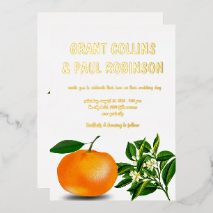 Fresh Tangerine Leaves Foil Invitation