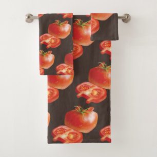 Fresh Tomato Pattern: Juicy Red Kitchen Art Bath Towel Set
