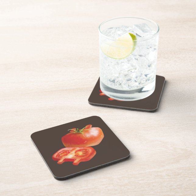 Fresh Tomato Pattern: Juicy Red Kitchen Art Beverage Coaster (Right Side)