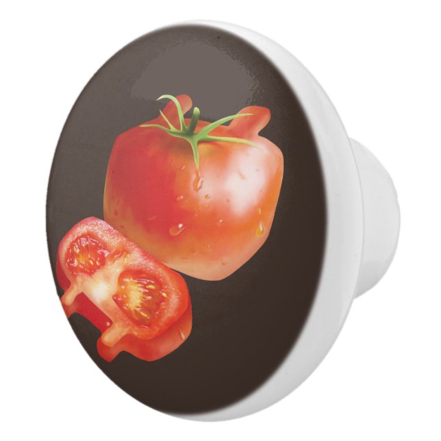 Fresh Tomato Pattern: Juicy Red Kitchen Art Ceramic Knob (Right)