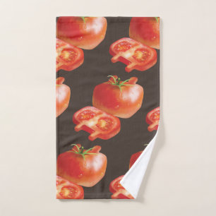 Fresh Tomato Pattern: Juicy Red Kitchen Art Hand Towel