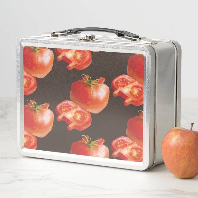 Fresh Tomato Pattern: Juicy Red Kitchen Art Metal Lunch Box (In Situ)