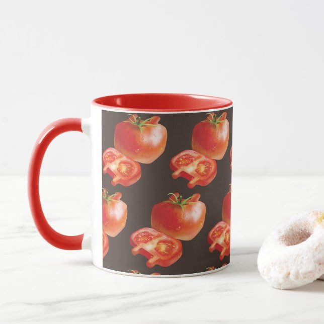 Fresh Tomato Pattern: Juicy Red Kitchen Art Mug (With Donut)