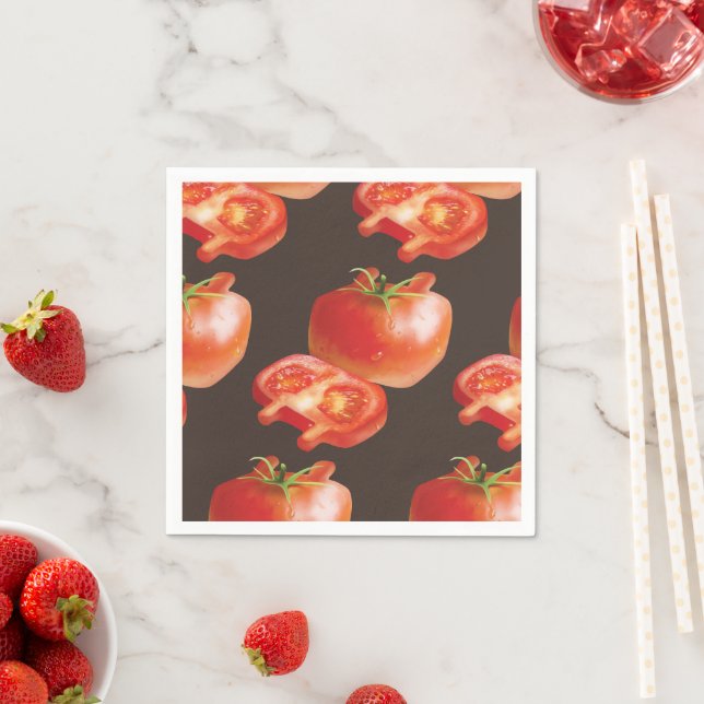 Fresh Tomato Pattern: Juicy Red Kitchen Art Napkins (Insitu)