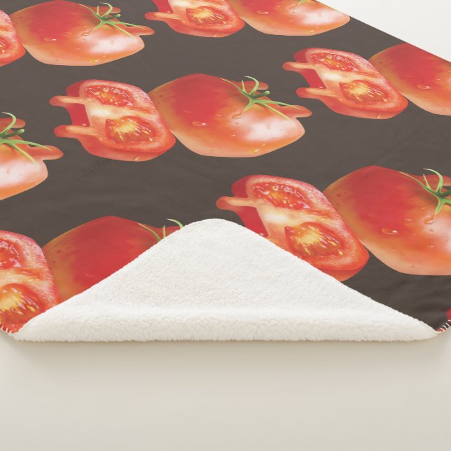 Fresh Tomato Pattern: Juicy Red Kitchen Art Sherpa Blanket (3/4)