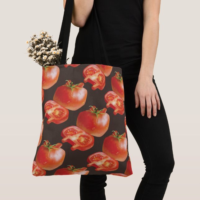 Fresh Tomato Pattern: Juicy Red Kitchen Art Tote Bag (Close Up)