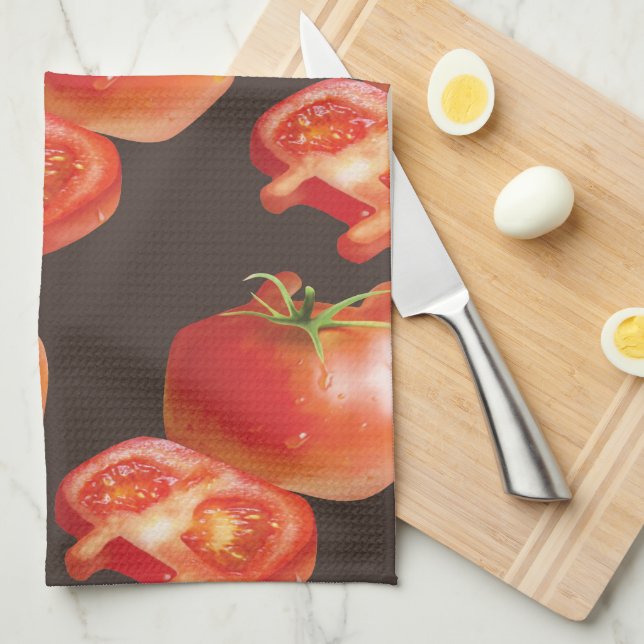 Fresh Tomato Pattern: Juicy Red Kitchen Art Towel (Quarter Fold)